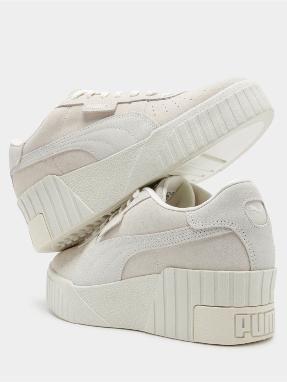 Women's Cream Platform Sneakers - Minimal Suede Lace-Up - Picture 2 of 7